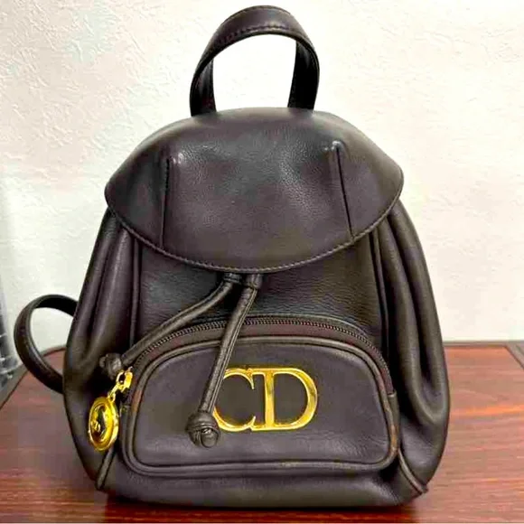Vintage Christian Dior backpack CD logo Vintage Christian Dior Tan Brown Leather CD Flap Mini  main image 2